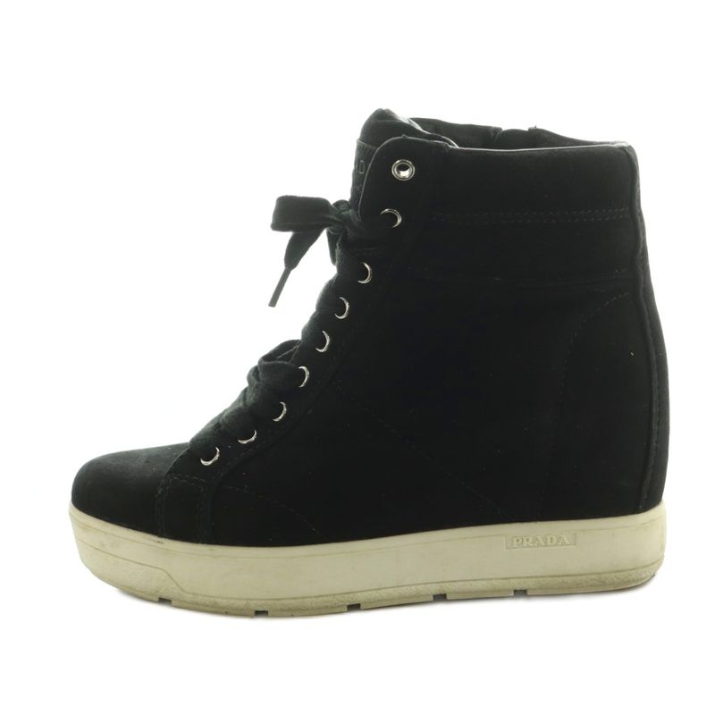 Prada Sport High Cut Sneakers Shoes Thick Sole Suede 35.5 Black