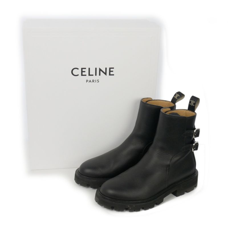 Celine Margaret Double Buckle Chelsea Boots Short 36 Black