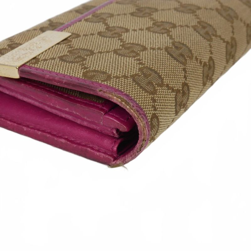 Gucci GG Canvas Wallet Beige Pink Gold