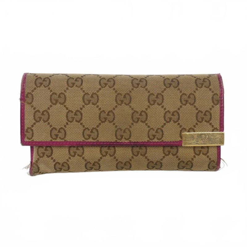 Gucci GG Canvas Wallet Beige Pink Gold