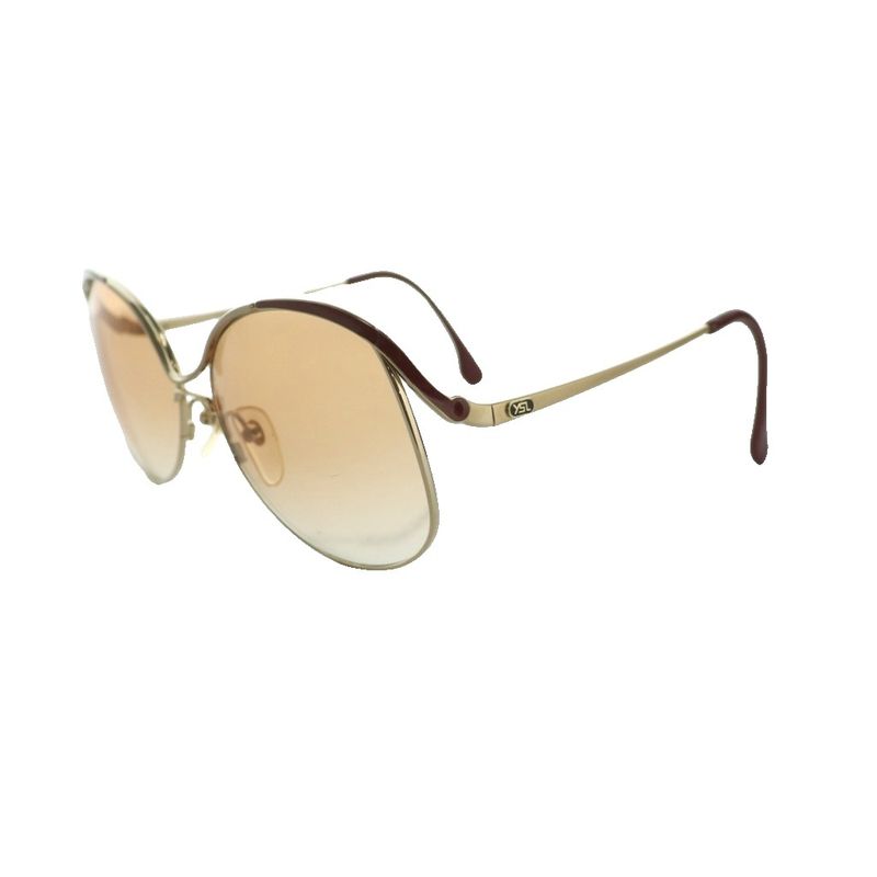 Saint Laurent Yves Vintage Sunglasses Metal Frame Gold Brown Ss Os