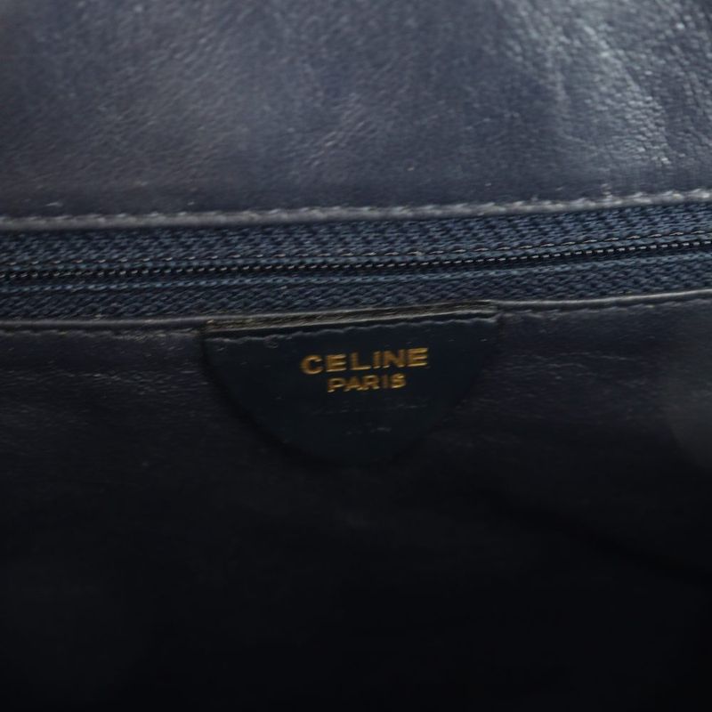 Celine Vintage Shoulder Bag Leather Star Ball Circle Logo Navy