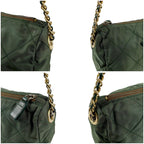 Prada Triangle Logo Chain Shoulder Bag Quilted Tessuto Nylon Khaki Green