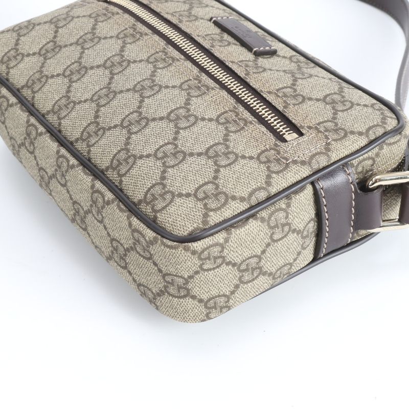 Gucci GG Supreme Leather Shoulder Bag Crossbody Hand Brown
