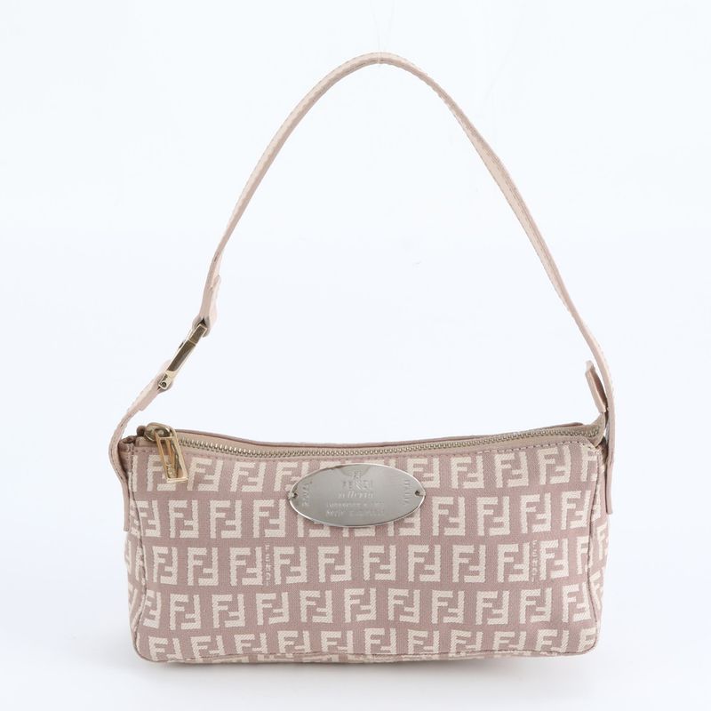 Fendi Zucchino Leather Canvas Shoulder Bag