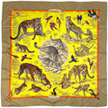Hermes Carre 90 Tendresse Feline Wild Kindness Scarf Silk Brown Yellow