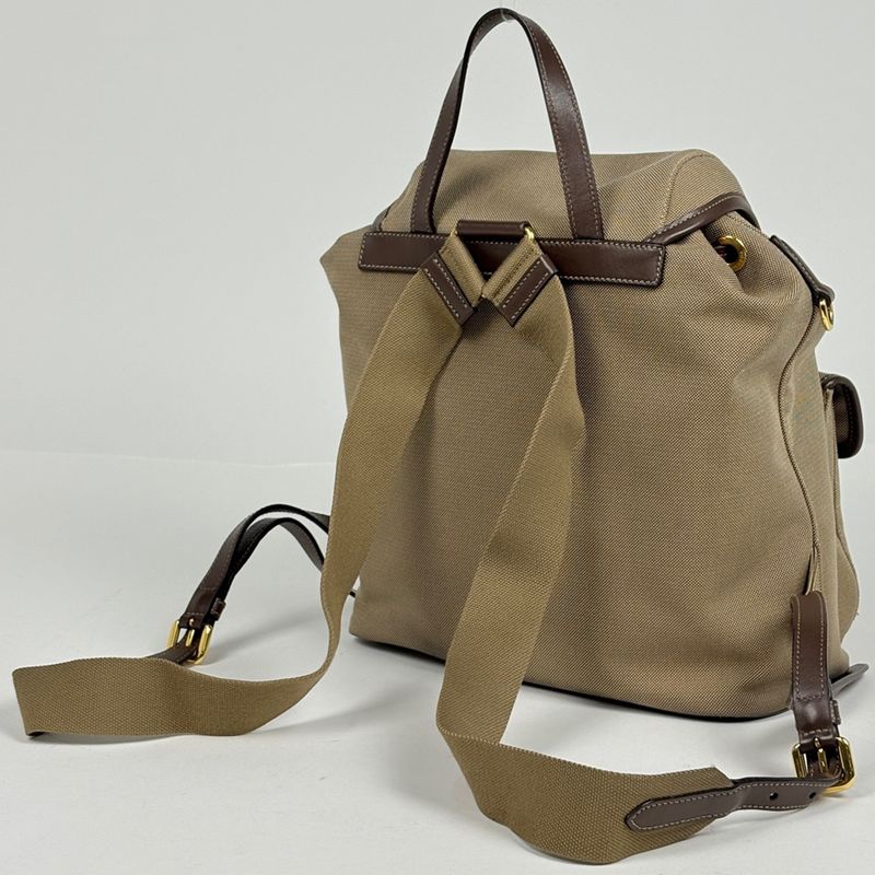 Prada Logo Jacade Backpack Canvas Beige Brown