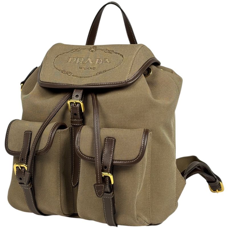 Prada Logo Jacade Backpack Canvas Beige Brown