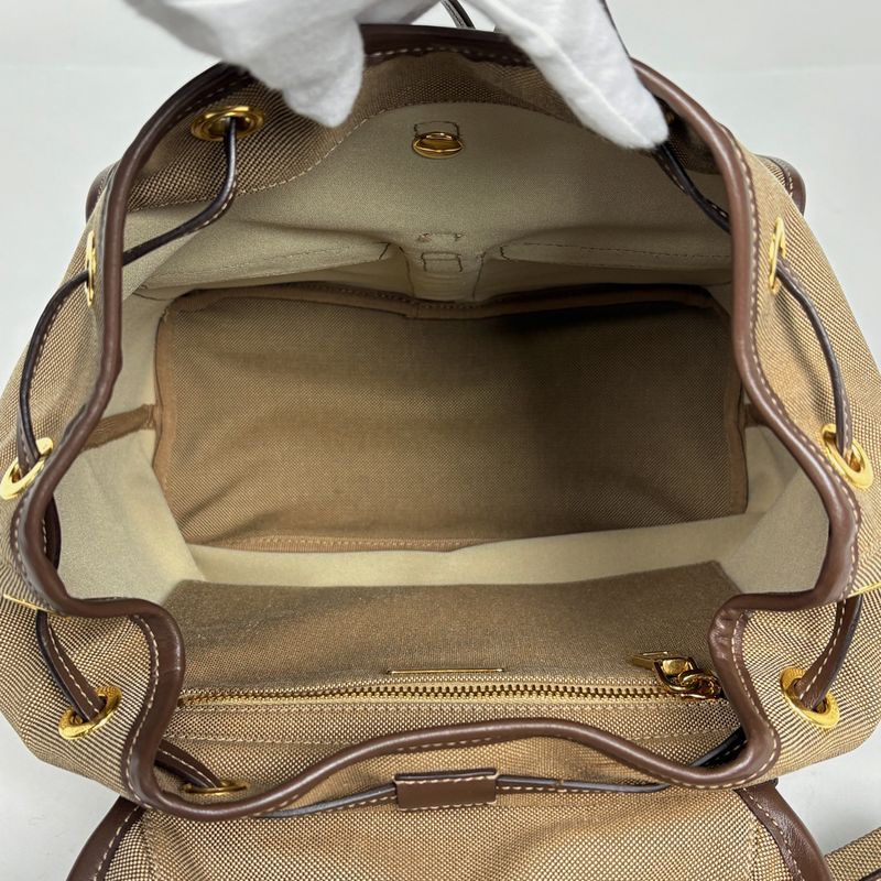Prada Logo Jacade Backpack Canvas Beige Brown