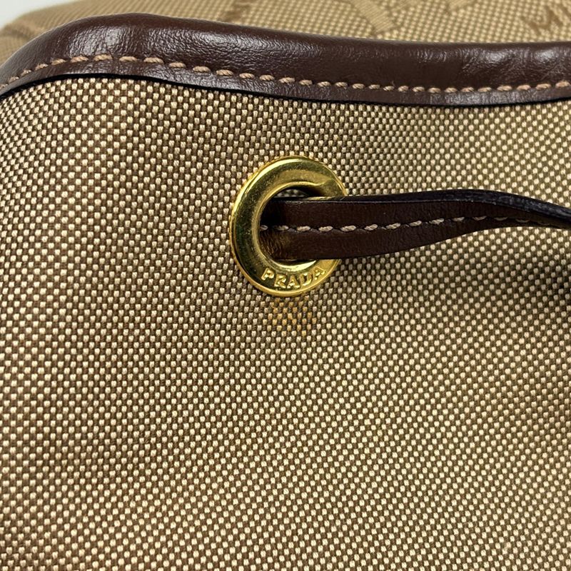 Prada Logo Jacade Backpack Canvas Beige Brown