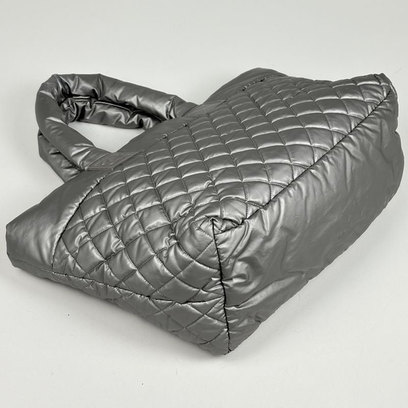 Chanel Coco Cocoon Tote CC Logo Nylon Silver
