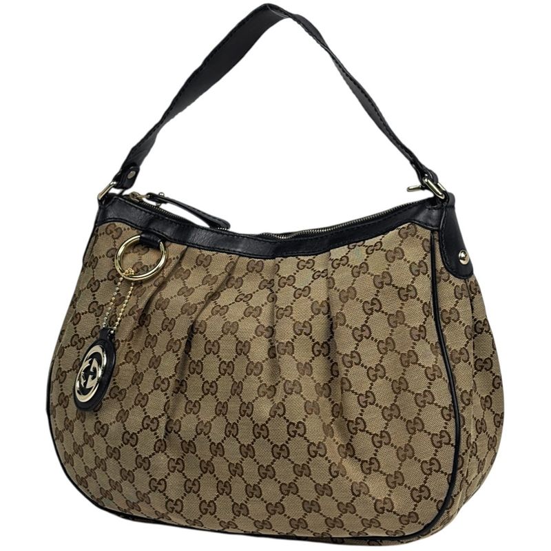 Gucci GG Pattern Ski Shoulder Bag Canvas Brown Black
