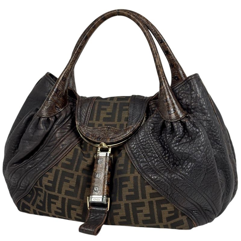Fendi Zucca Pattern Spy Bag Handbag Canvas Dark Brown
