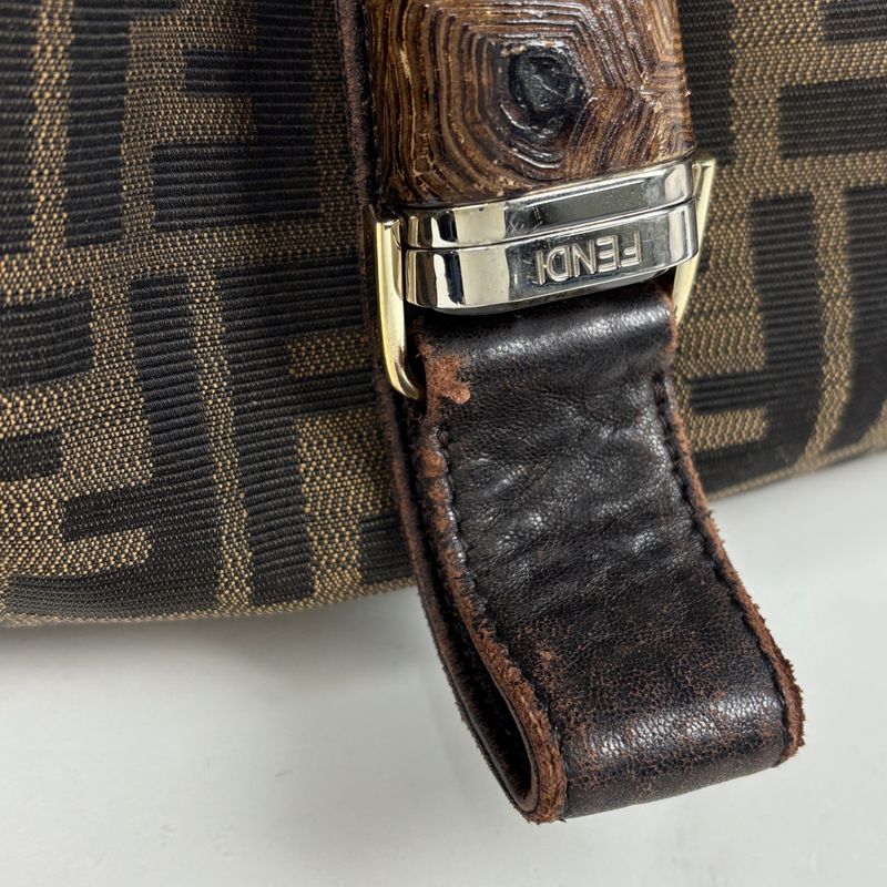 Fendi Zucca Pattern Spy Bag Handbag Canvas Dark Brown
