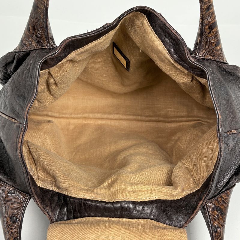 Fendi Zucca Pattern Spy Bag Handbag Canvas Dark Brown