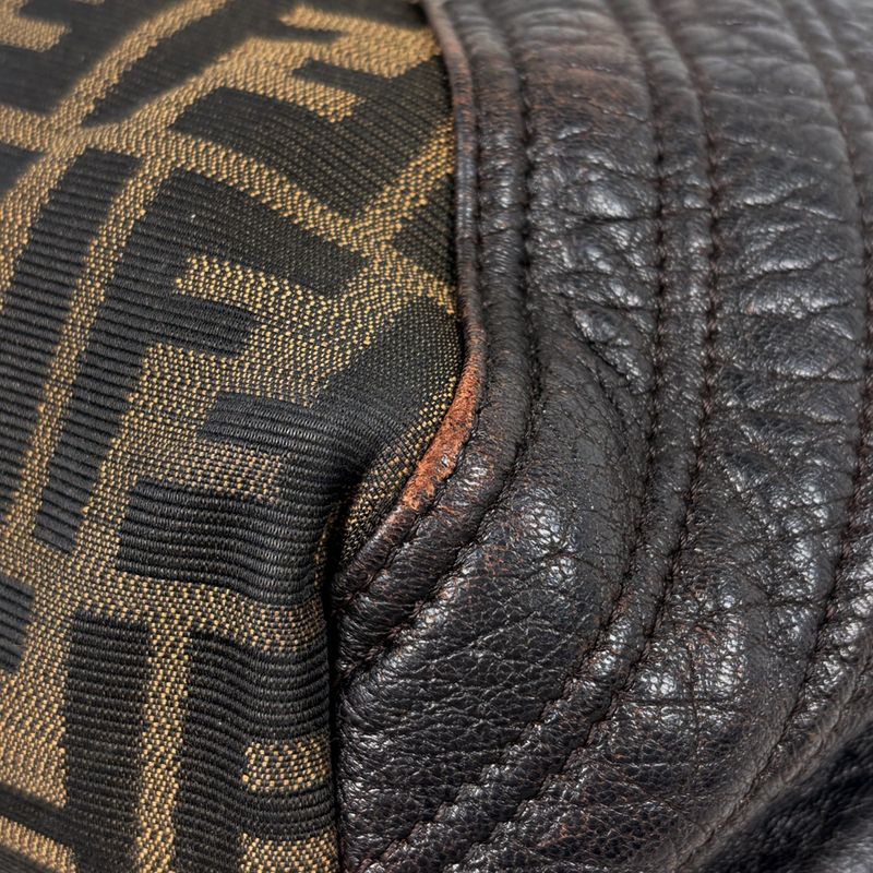 Fendi Zucca Pattern Spy Bag Handbag Canvas Dark Brown