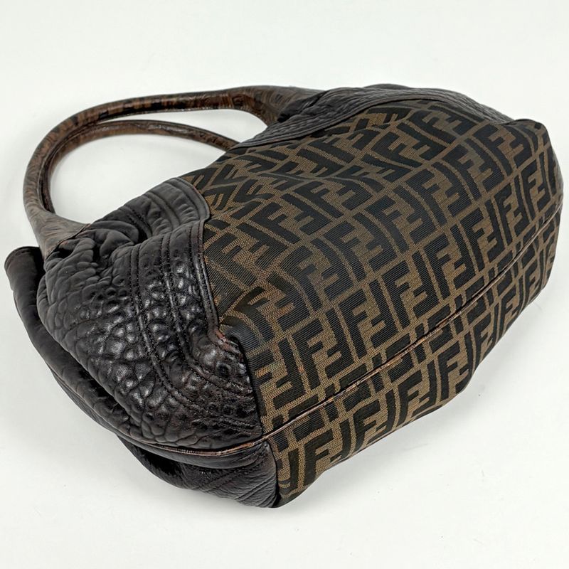 Fendi Zucca Pattern Spy Bag Handbag Canvas Dark Brown