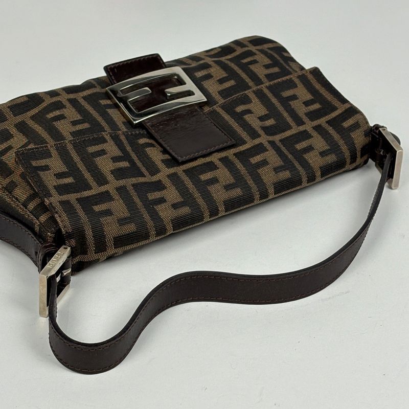 Fendi Zucca Pattern Mamma Baguette Shoulder Bag Canvas Black