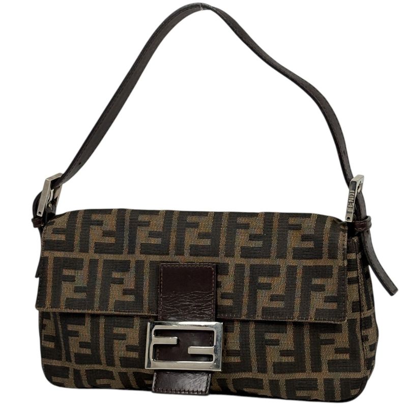 Fendi Zucca Pattern Mamma Baguette Shoulder Bag Canvas Black