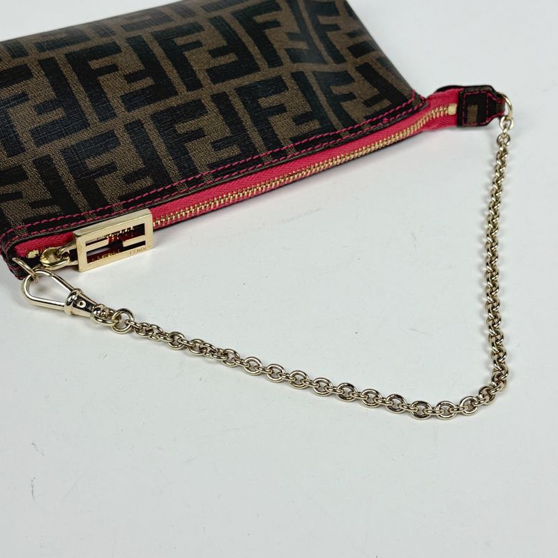 Fendi Zucca Pattern Pouch Chain Handbag Brown