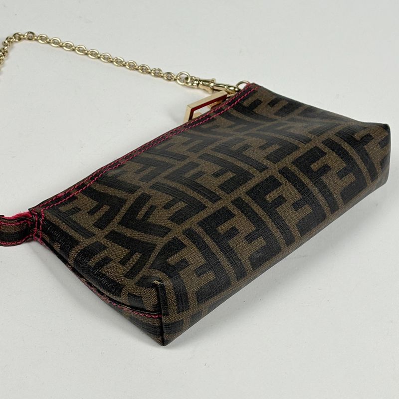 Fendi Zucca Pattern Pouch Chain Handbag Brown