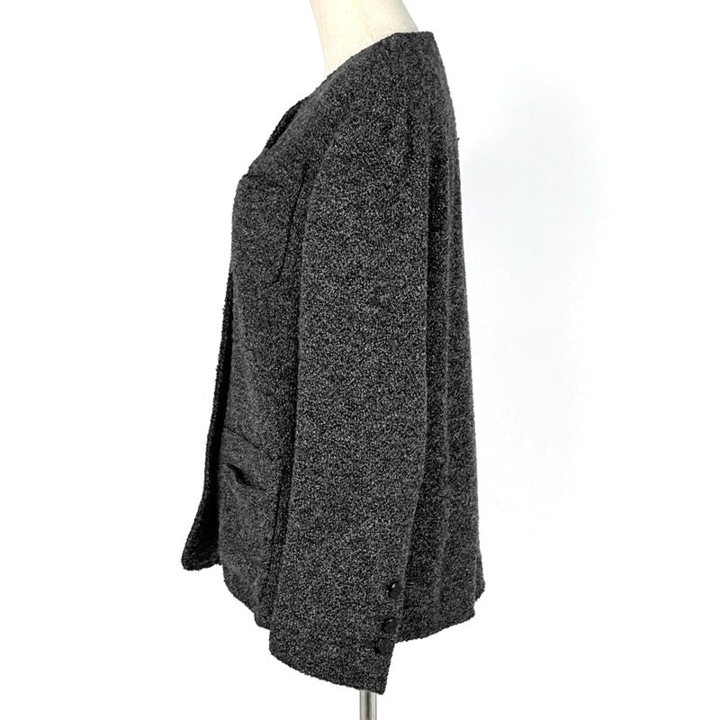 Chanel CC Logo Button Collarless Jacket Jackets Wool Alpaca