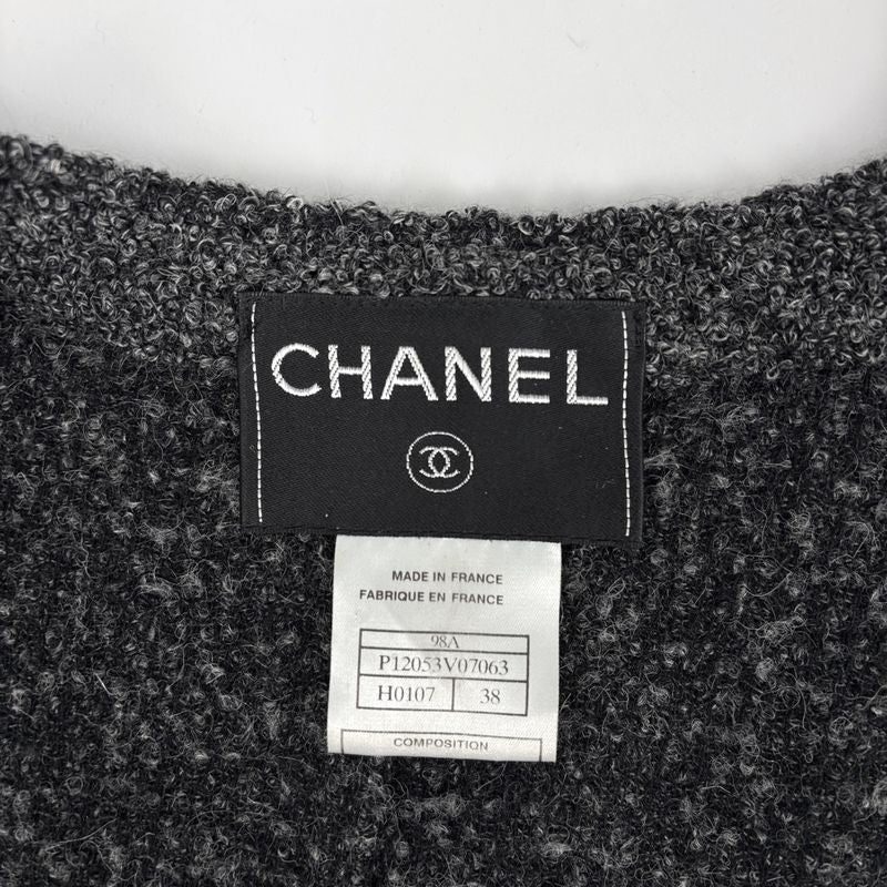 Chanel CC Logo Button Collarless Jacket Jackets Wool Alpaca