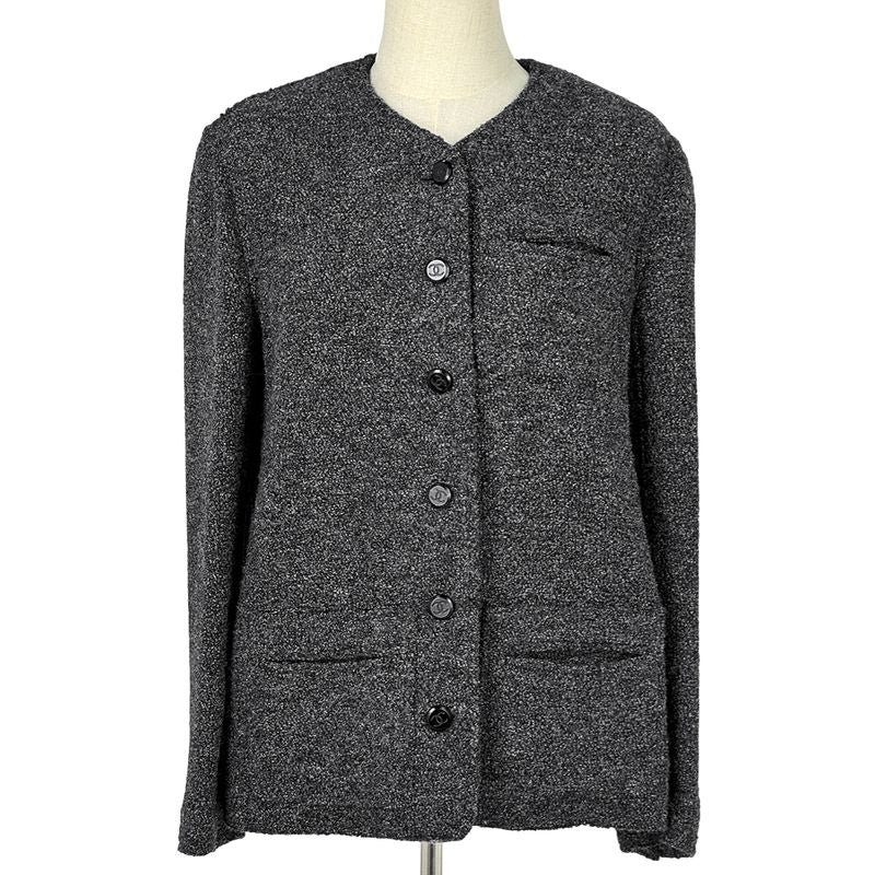 Chanel CC Logo Button Collarless Jacket Jackets Wool Alpaca