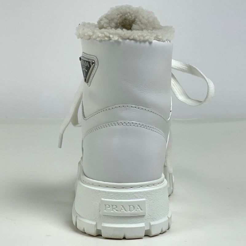 Prada High Cut Sneakers Boa Shoes Leather White