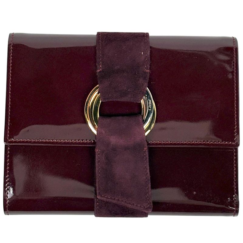 Cartier Trinity Trifold Wallet Billfold Coin Purse Enamel Bordeaux