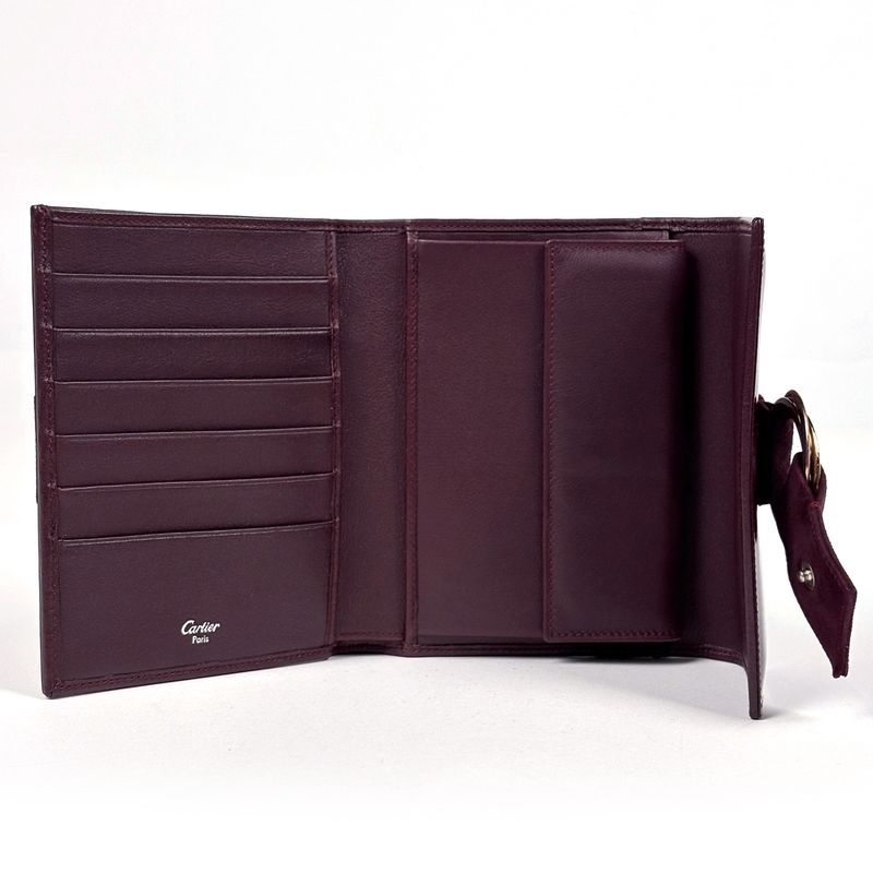 Cartier Trinity Trifold Wallet Billfold Coin Purse Enamel Bordeaux