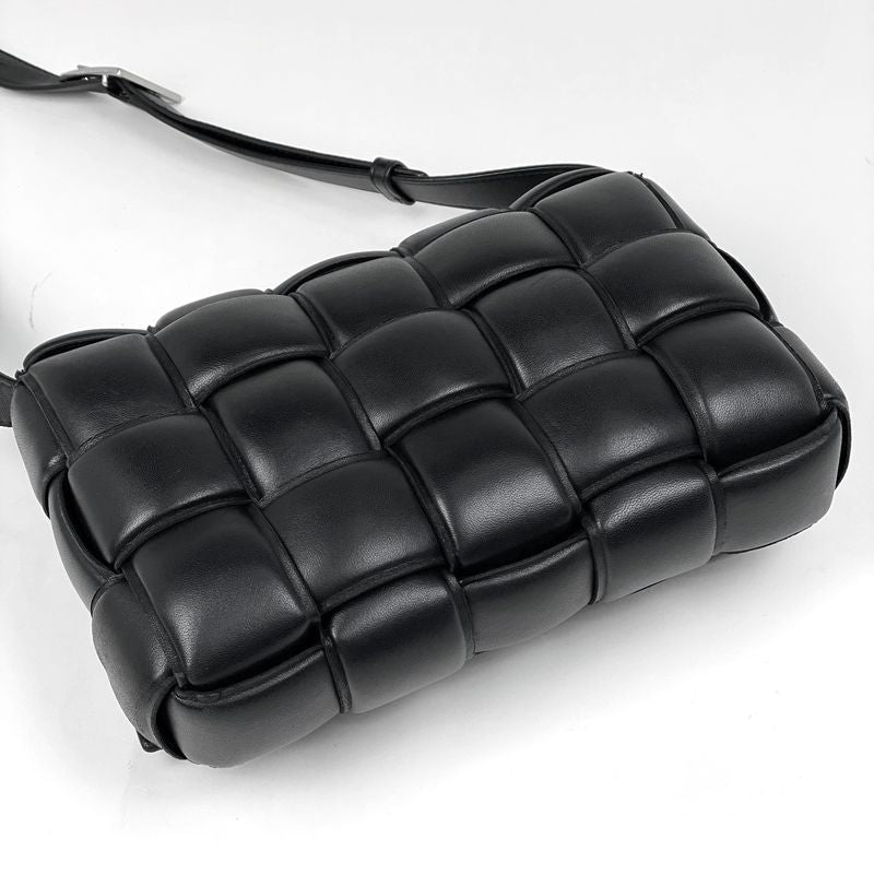 Bottega Veneta Padded Cassette Shoulder Bag Maxi Intrecciato Leather Black