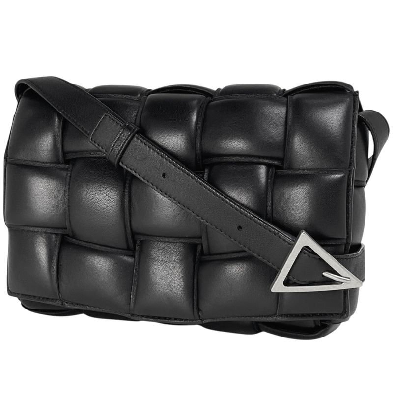 Bottega Veneta Padded Cassette Shoulder Bag Maxi Intrecciato Leather Black