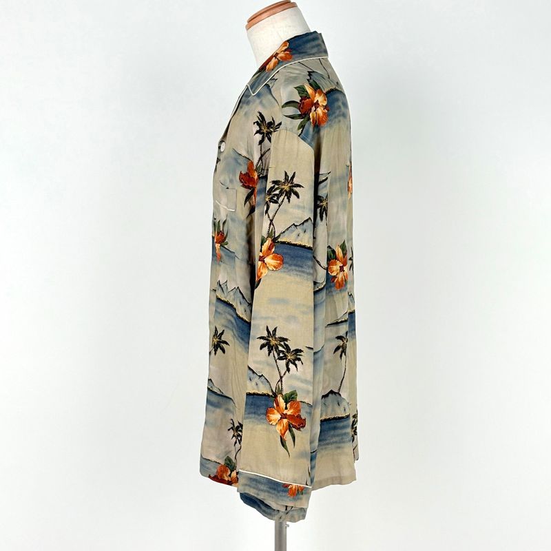 Celine Print Pajamas Hibiscus Top Long Sleeve Shirt Rayon Green Orange Multicolor