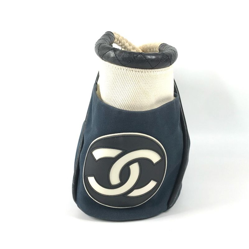 Chanel Handbag Rope Handle No5 Canvas Navy White