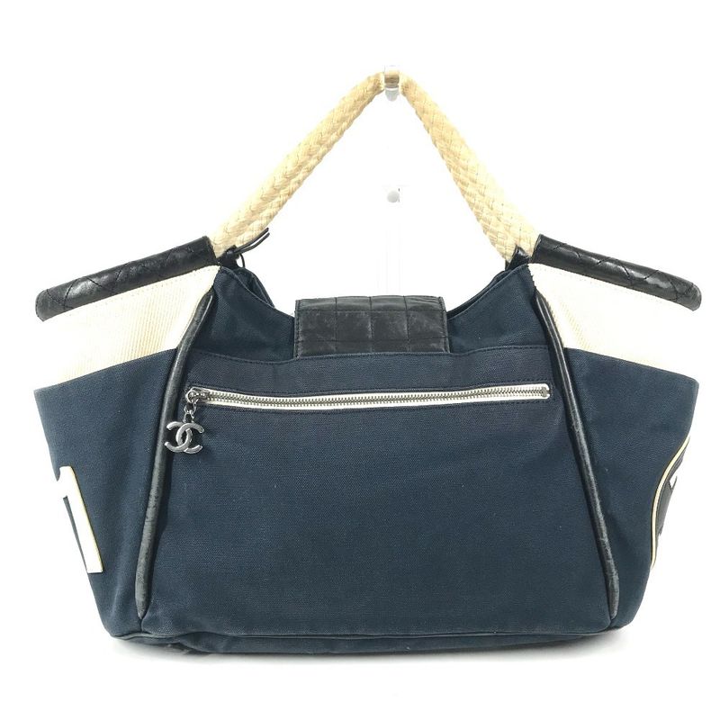 Chanel Handbag Rope Handle No5 Canvas Navy White