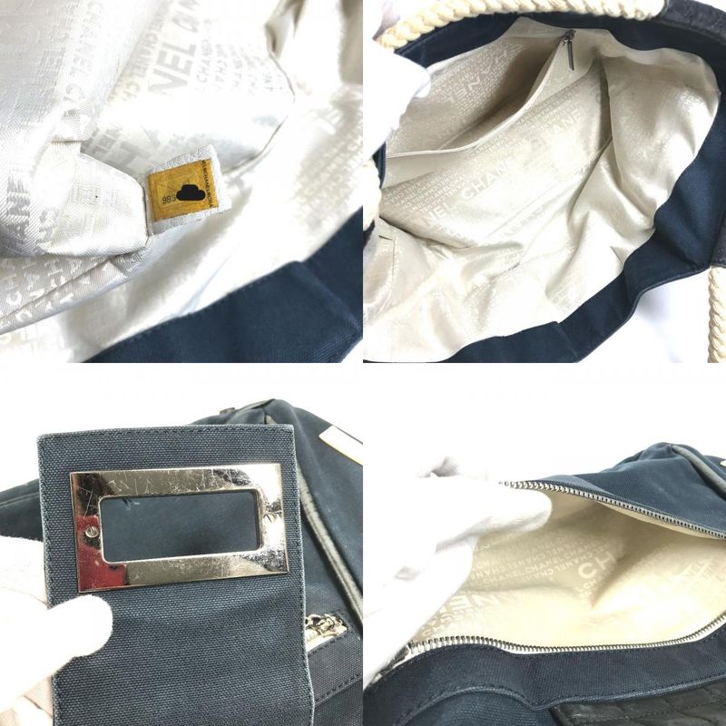Chanel Handbag Rope Handle No5 Canvas Navy White