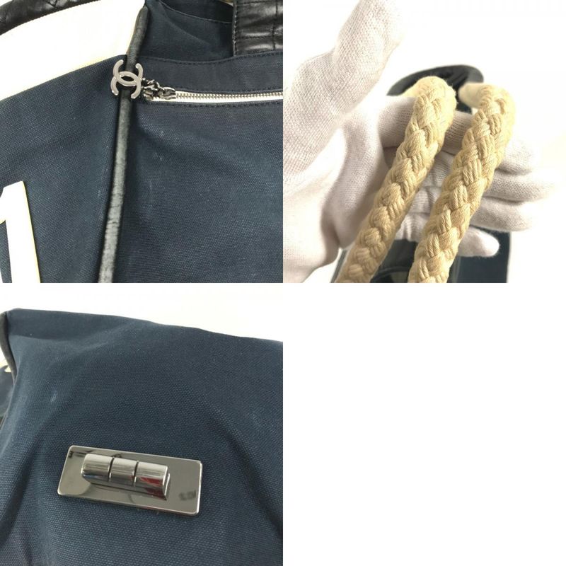 Chanel Handbag Rope Handle No5 Canvas Navy White