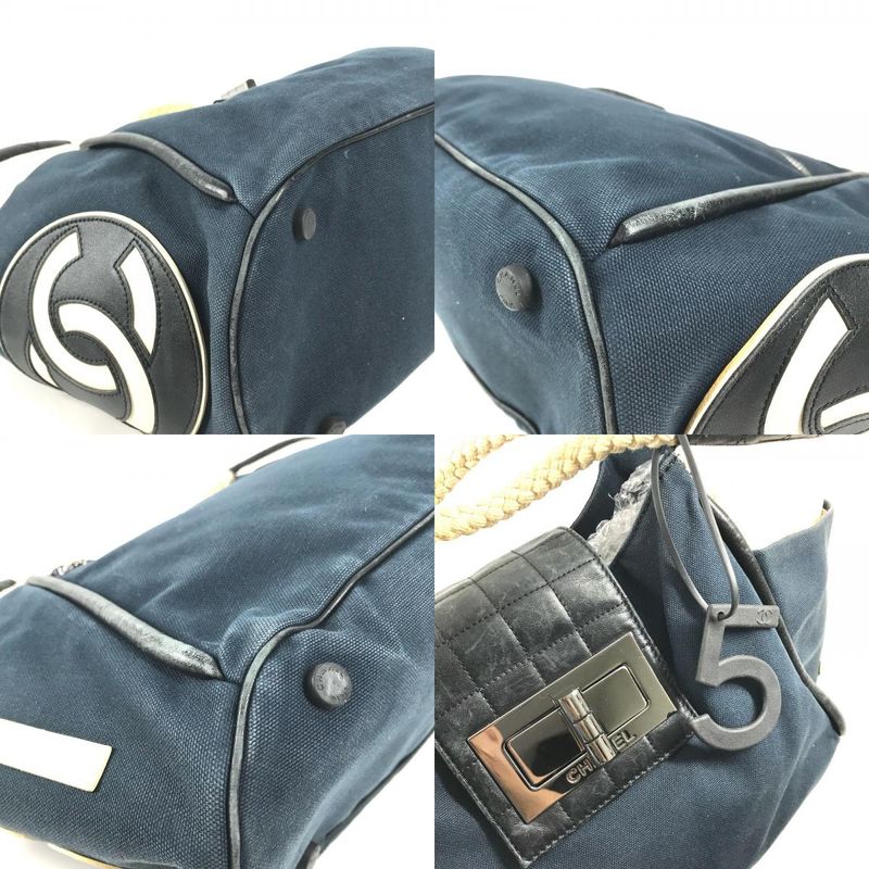 Chanel Handbag Rope Handle No5 Canvas Navy White
