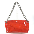 Chanel Shoulder Bag Logo Patent Leather Red Orange Red-orange