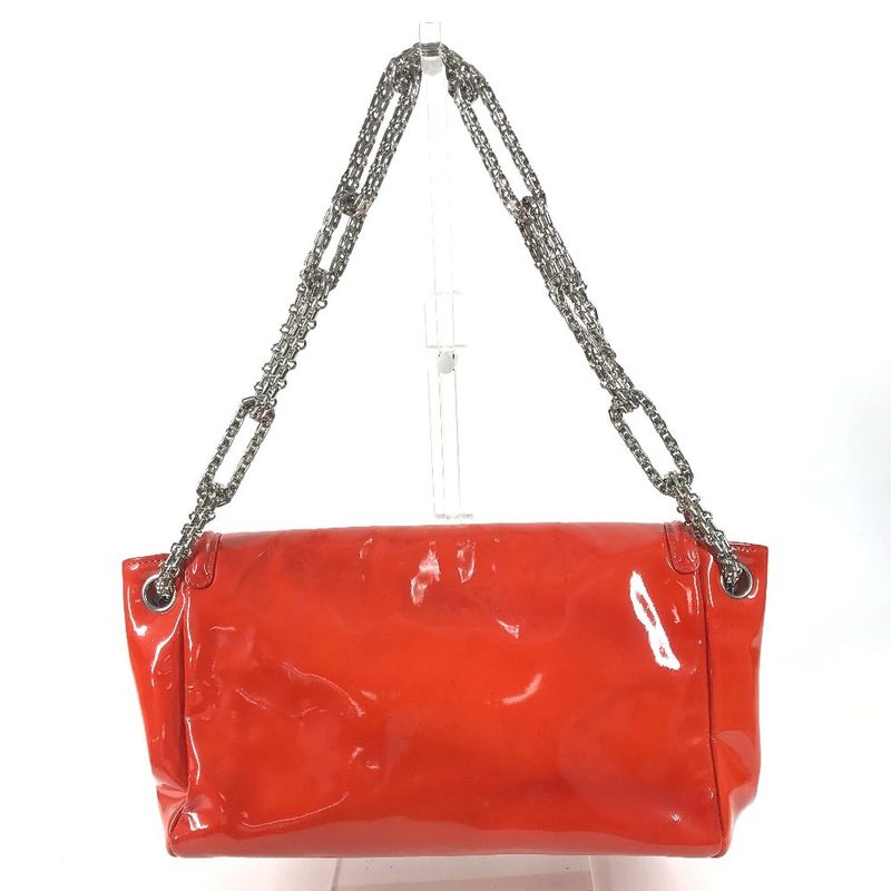 Chanel Shoulder Bag Logo Patent Leather Red Orange Red-orange