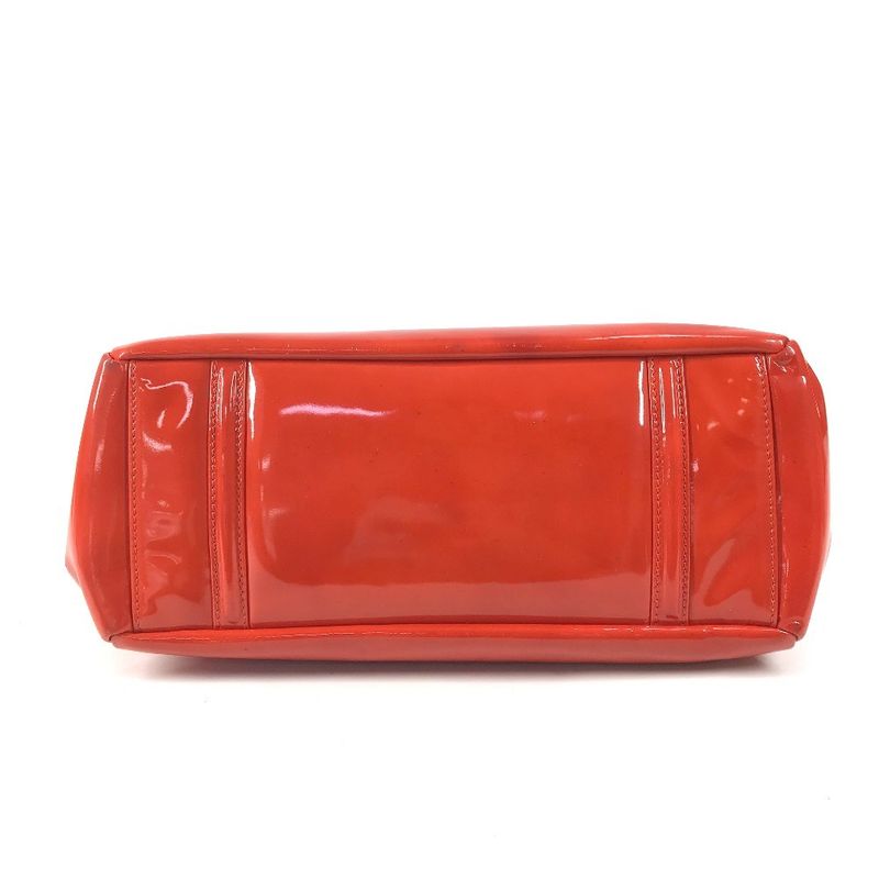 Chanel Shoulder Bag Logo Patent Leather Red Orange Red-orange