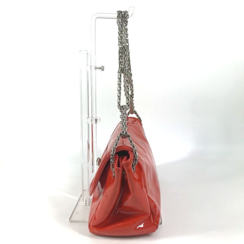 Chanel Shoulder Bag Logo Patent Leather Red Orange Red-orange