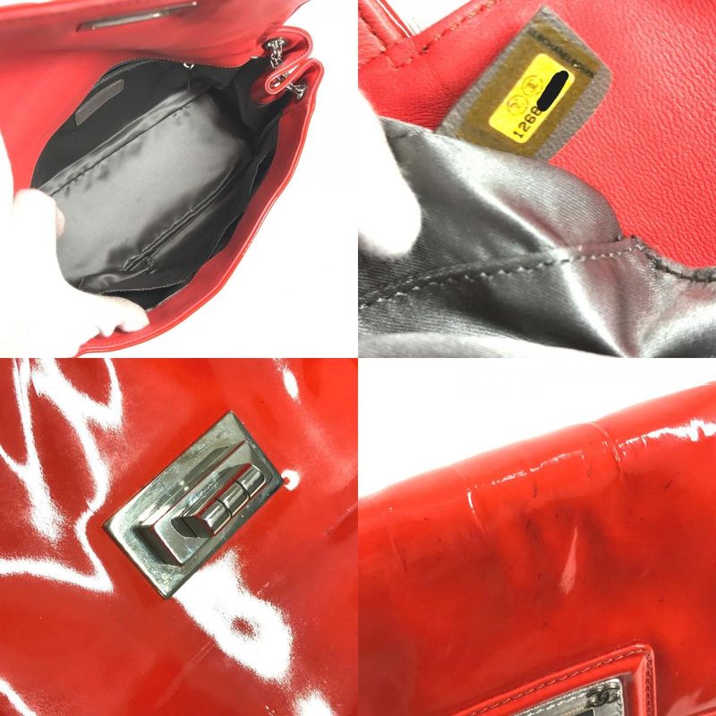 Chanel Shoulder Bag Logo Patent Leather Red Orange Red-orange