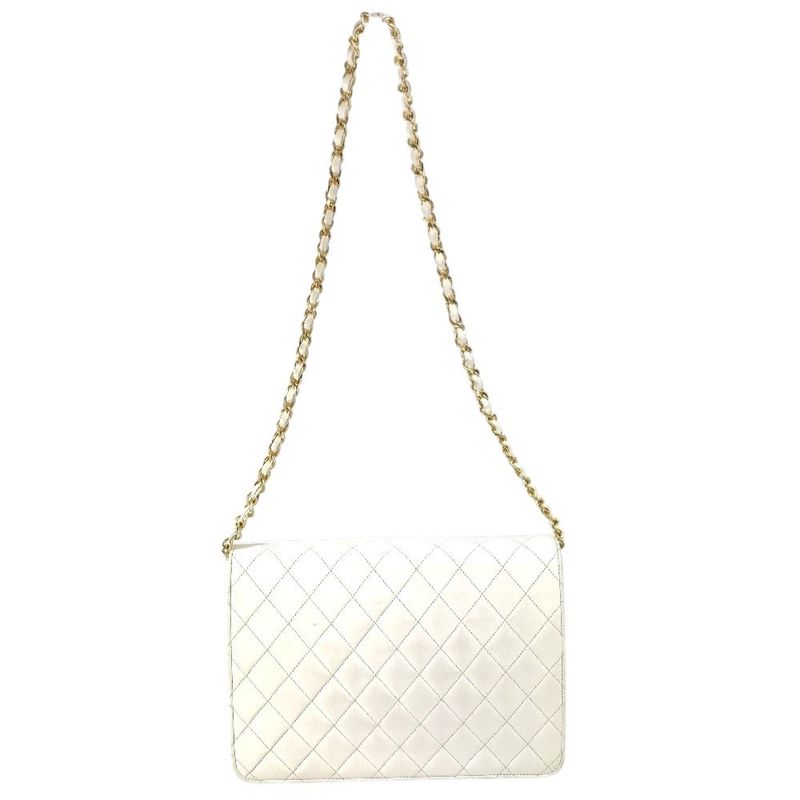 Chanel Shoulder Bag Chain CC Logo Quilted Leather White