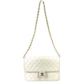Chanel Shoulder Bag Chain CC Logo Quilted Leather White