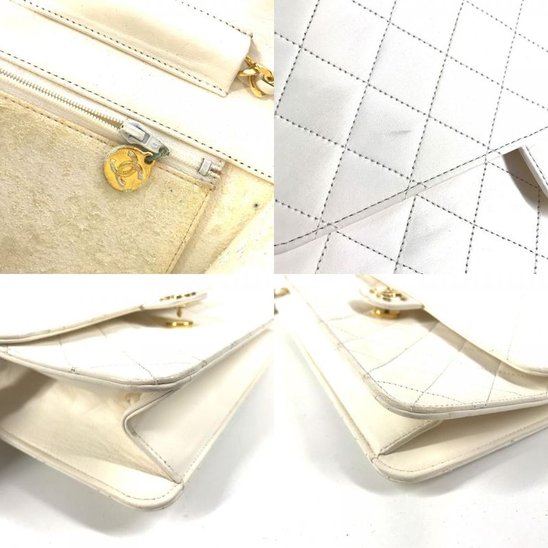 Chanel Shoulder Bag Chain CC Logo Quilted Leather White