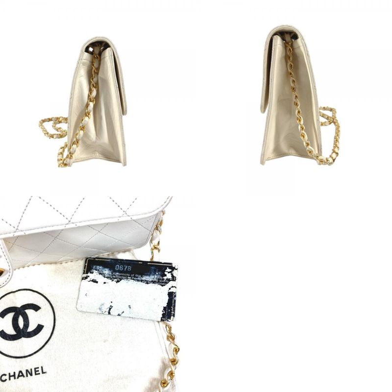 Chanel Shoulder Bag Chain CC Logo Quilted Leather White
