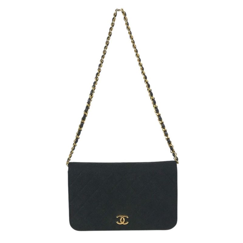 Chanel Shoulder Bag Chain CC Logo Quilted Cotton Black