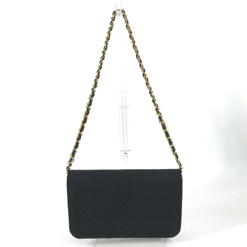 Chanel Shoulder Bag Chain CC Logo Quilted Cotton Black